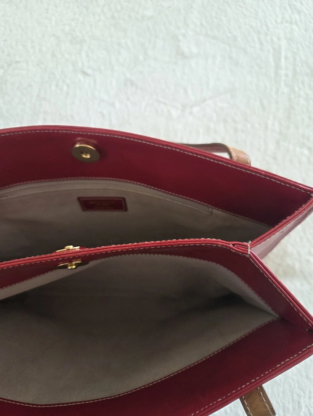 Vintage!!! Kate Spade ✨️ Red Leather Tote Bag with Tan Straps